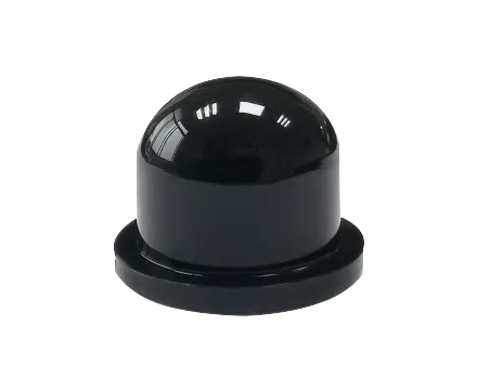A glossy black high dome-shaped infrared sensor lens cover with an integrated circular flanged base.