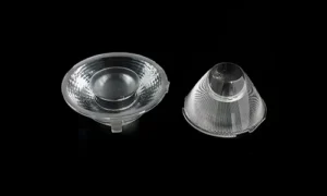 A high-transparency dome-shaped plastic optical lens cover on a white background, featuring a smooth hemispherical structure and a clear circular base edge.