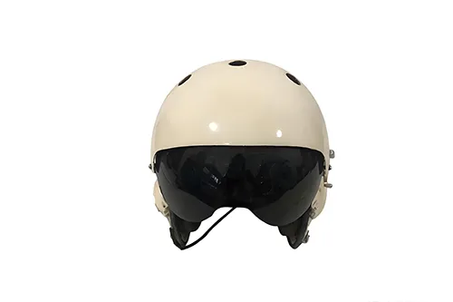 Custom injection molded tinted polycarbonate optical visor assembly integrated on a pilot flight helmet